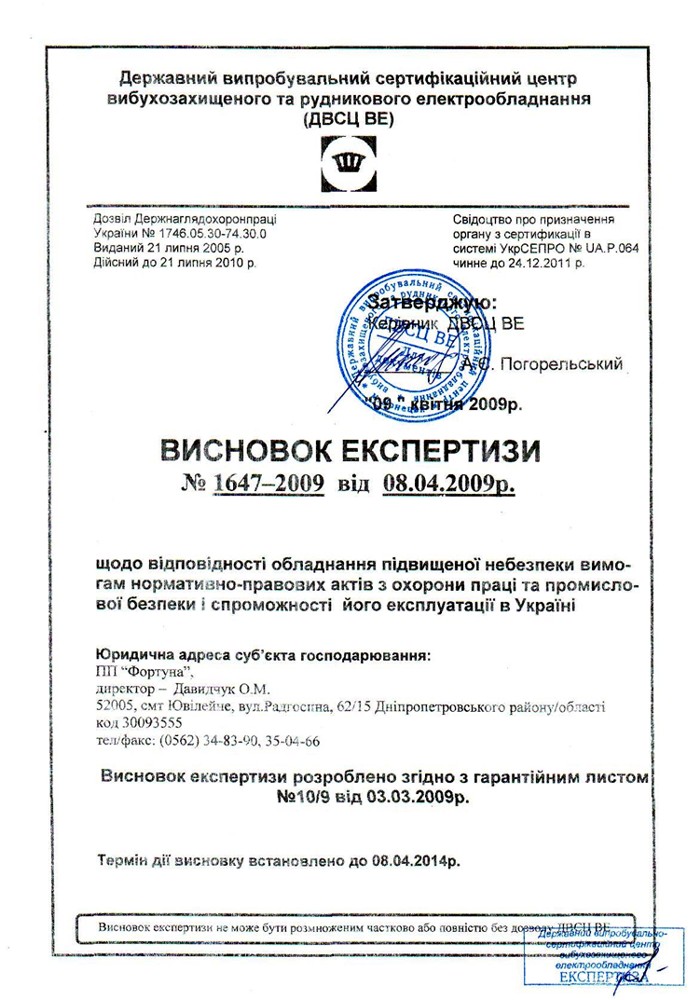Висновок експертизи №1647-2009 від 08.04.2009